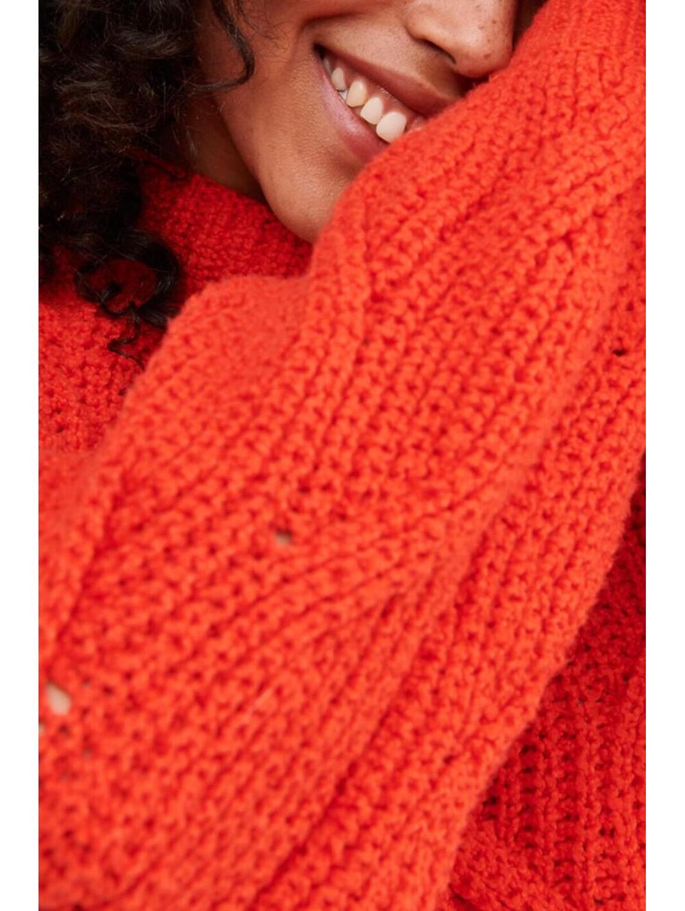 $298 FREE PEOPLE Clementine Soft Spun Cable Knit Pullover Orange Tango Sz L#1250 - Picture 9 of 11